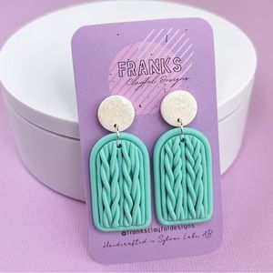 Chunky Knit Style Handmade Polymer Clay Dangle Earrings